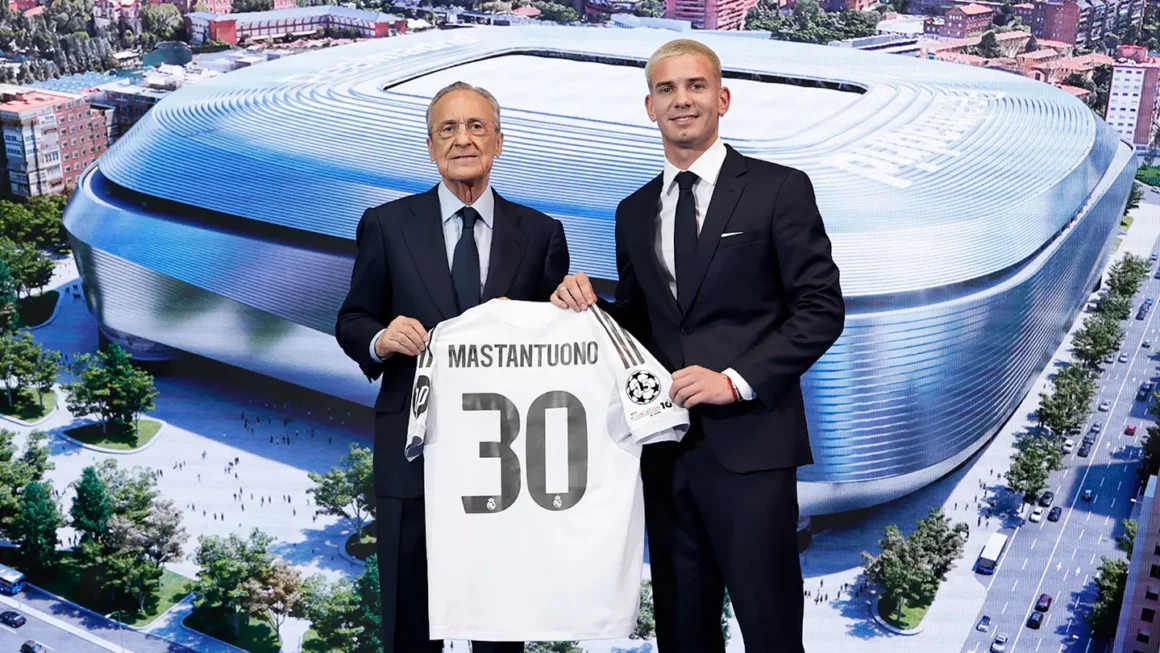 Florentino Pérez és Franco Mastantuono (forrás: realmadrid.com)