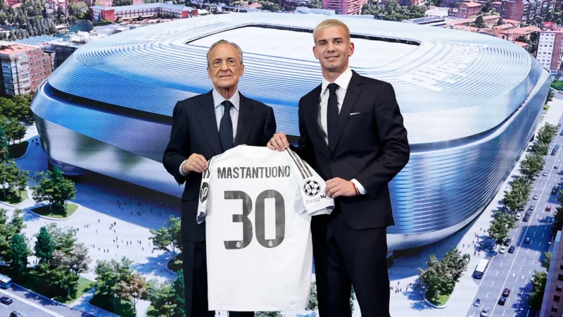 Florentino Pérez és Franco Mastantuono (forrás: realmadrid.com)