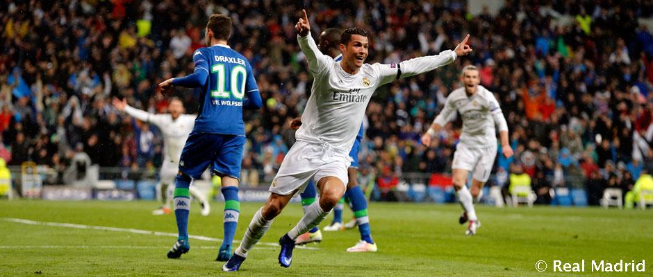 Cristiano Ronaldo mesterhármasa a Wolfsburg ellen (kép: realmadrid.com)