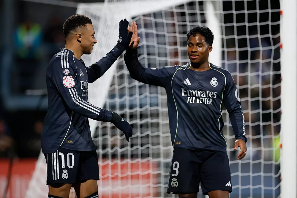 Kylian Mbappé és Endrick a Talavera elleni Király-kupa mérkőzésen.