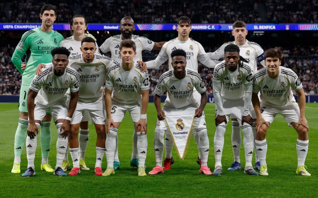 A Real Madrid kezdőcsapata a Benfica elleni BL-meccsen 2026. február 25-én.