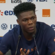 Aurélien Tchouaméni a francia válogatott sajtótájékoztatóján (forrás: as.com)