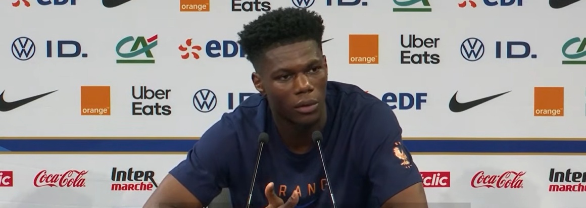 Aurélien Tchouaméni a francia válogatott sajtótájékoztatóján (forrás: as.com)