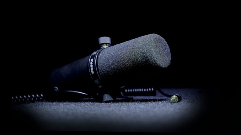 mikrofon (forrás: Nana Adwuma - https://unsplash.com/photos/a-microphone-on-the-ground-with-a-black-background-ieLg08NLuAY)